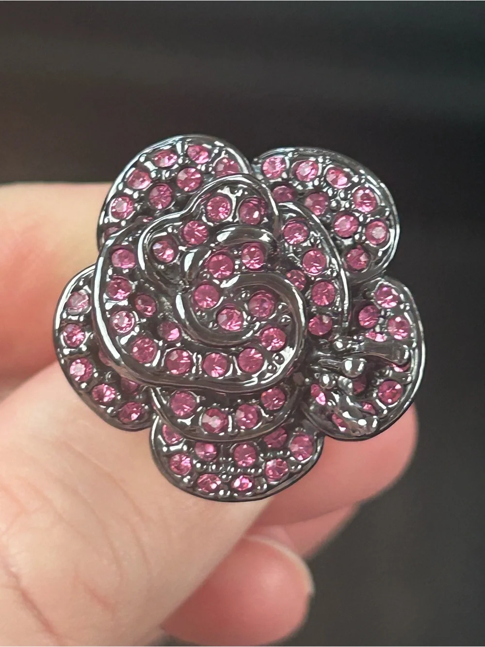 Park Lane Pink Crystal Floral Cocktail Ring With Miniature Corner Butterfly